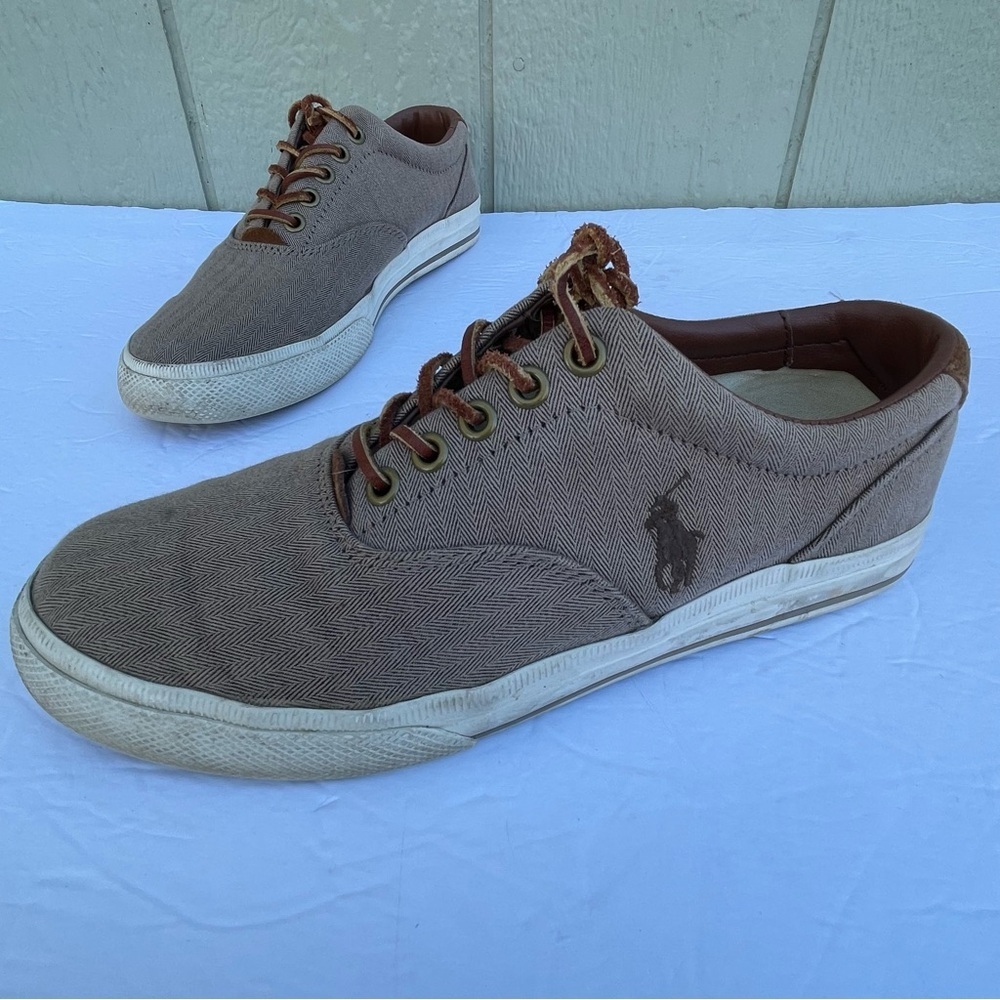 Polo Ralph Lauren Vaughn Mens 7D Shoes Sneakers Khaki Canvas‎ Pony Logo